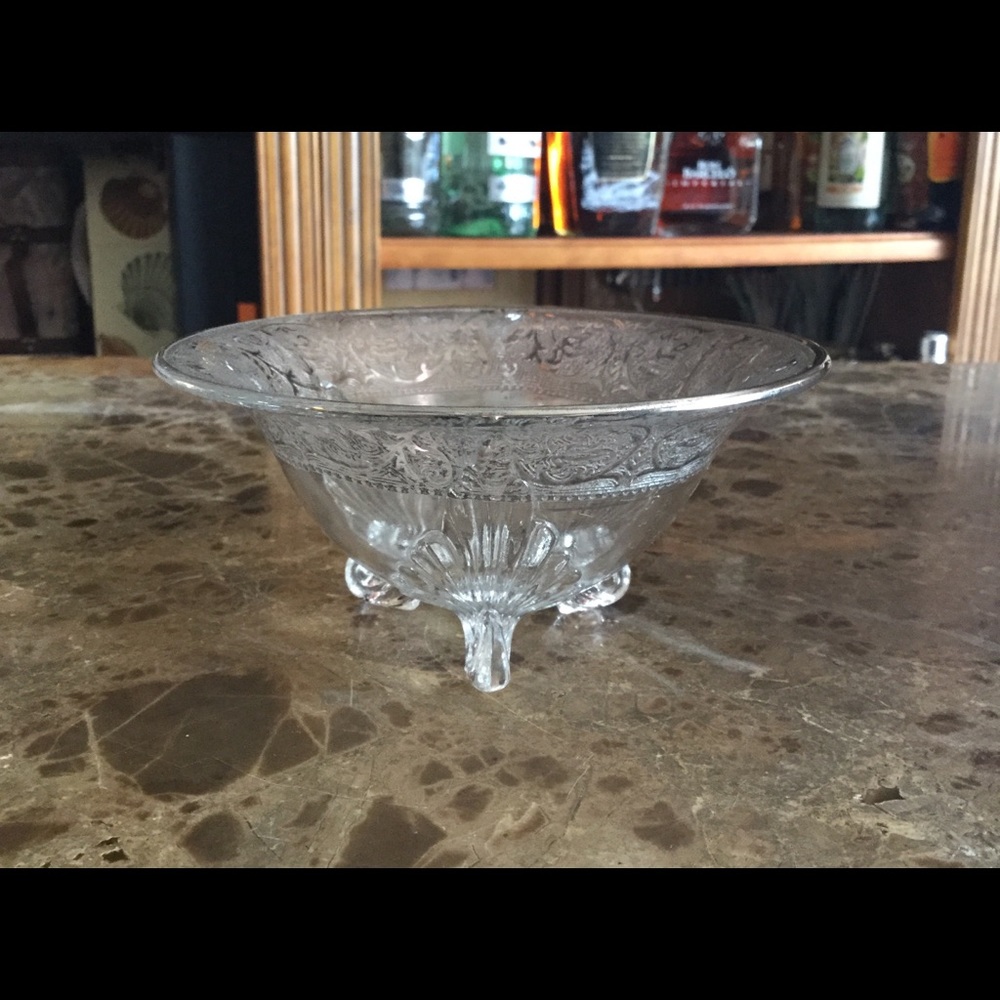 Antique Mid-Century 1950s footed Candy Glass Dish - Picture 3 of 8